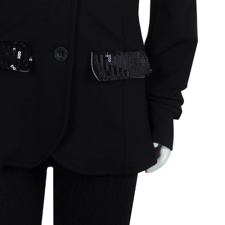 Pre Owned Armani Junior Black Sequinned Faux Pocket Detail Blazer 12 Yrs