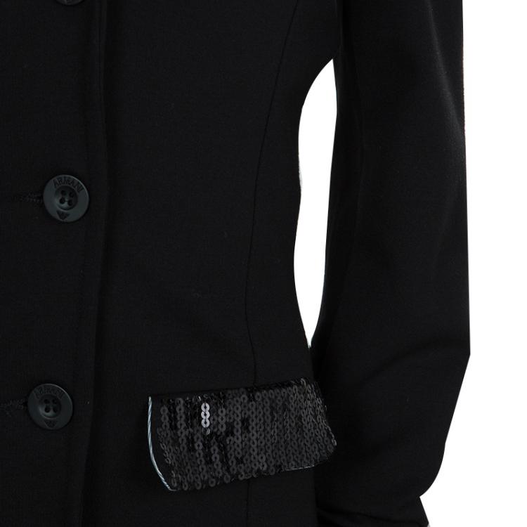 Pre Owned Armani Junior Black Sequinned Faux Pocket Detail Blazer 12 Yrs