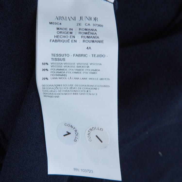 Pre Owned Armani Junior Navy Blue Long Sleeve Buttondown Cardigan 4 Yrs