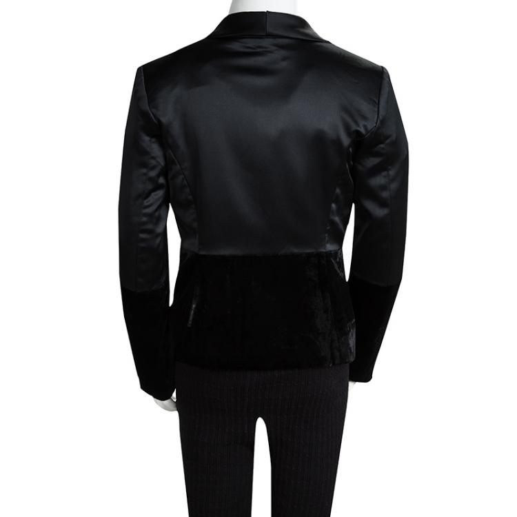 Pre Owned Armani Junior Black Satin Velvet Panel Detail Blazer 10 Yrs