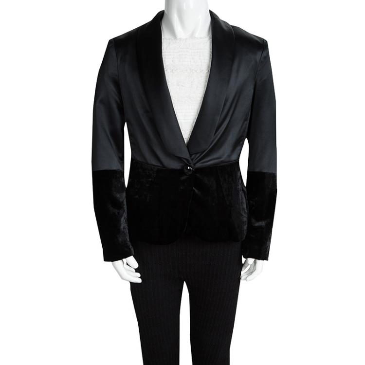 Pre Owned Armani Junior Black Satin Velvet Panel Detail Blazer 8 Yrs