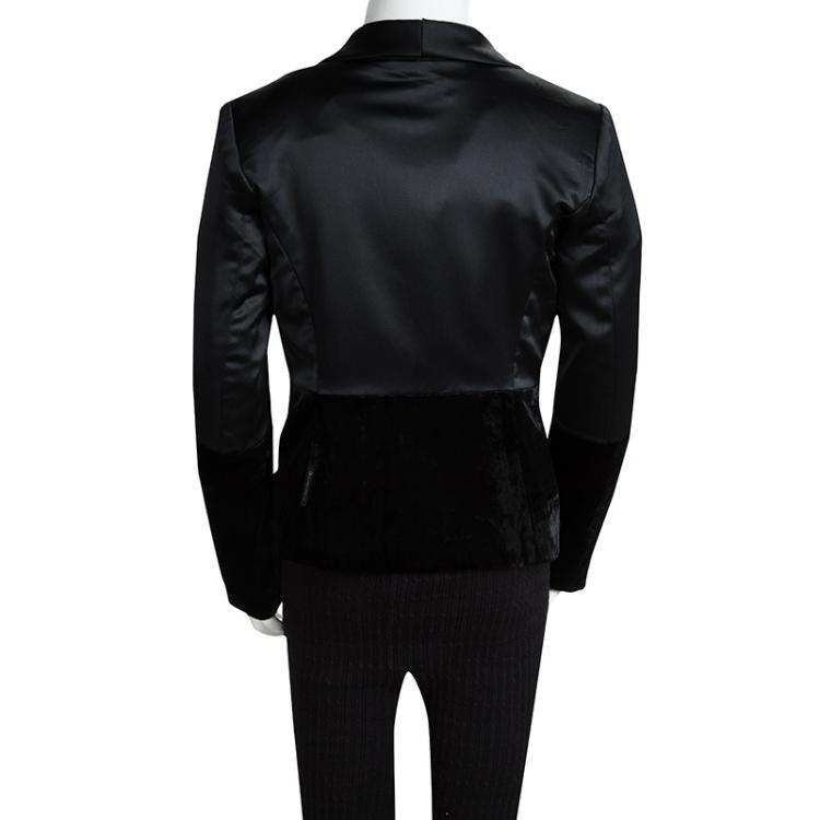 Pre Owned Armani Junior Black Satin Velvet Panel Detail Blazer 8 Yrs