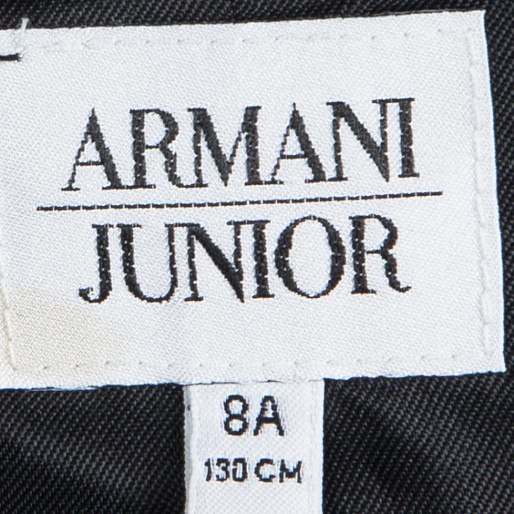 Pre Owned Armani Junior Black Satin Velvet Panel Detail Blazer 8 Yrs