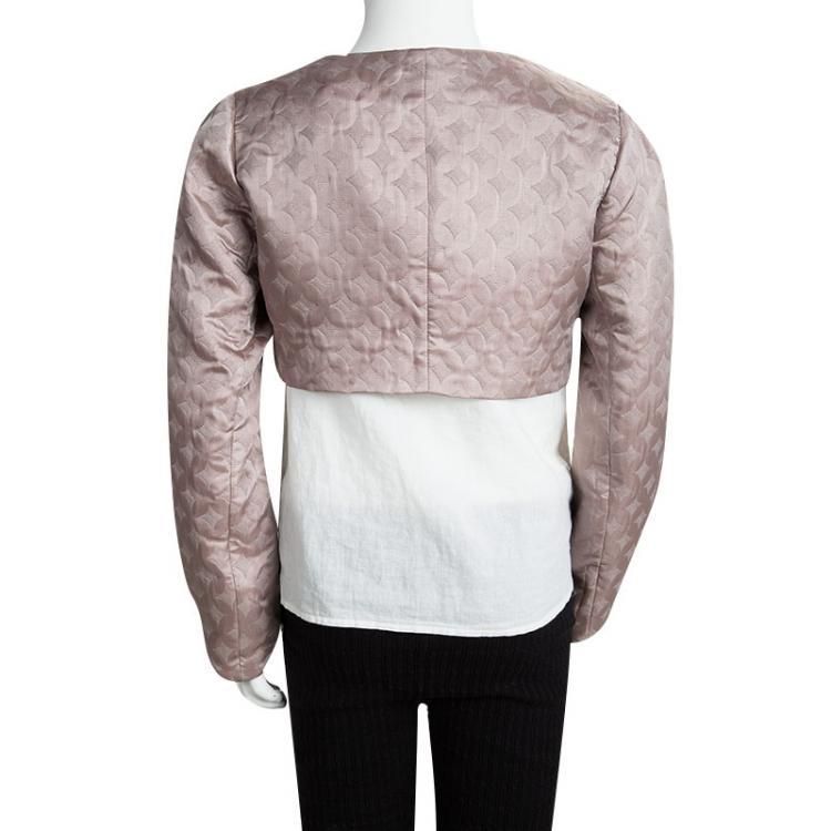 Pre Owned Armani Junior Beige Diamond Jacquard Long Sleeve Bolero Jacket 10 Yrs