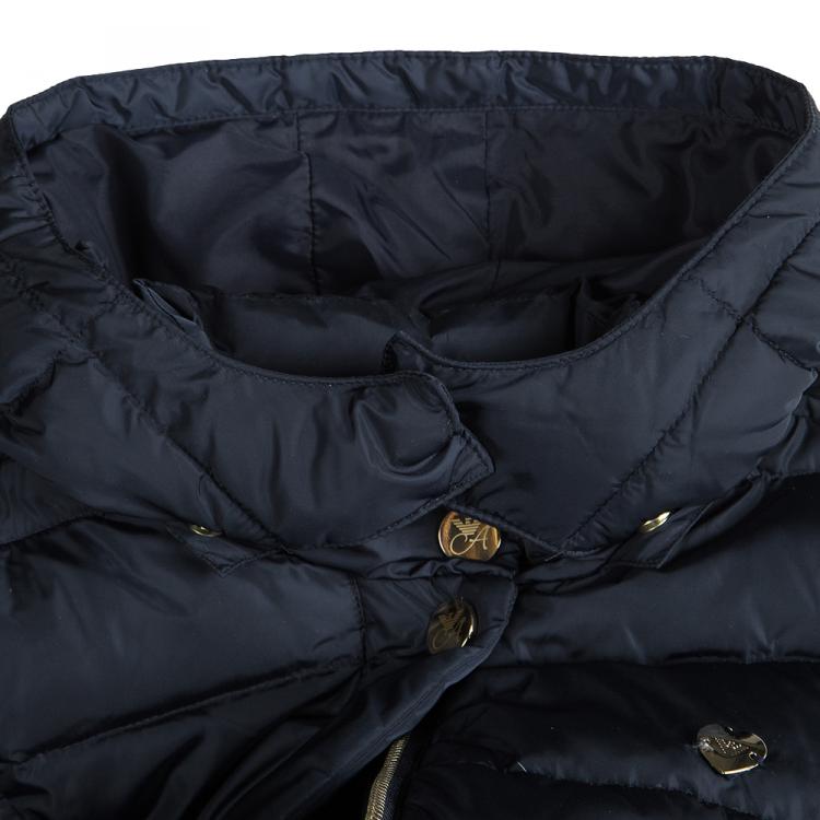 Pre Owned Armani Junior Navy Blue Quilted Hooded Down Jacket 6 Yrs