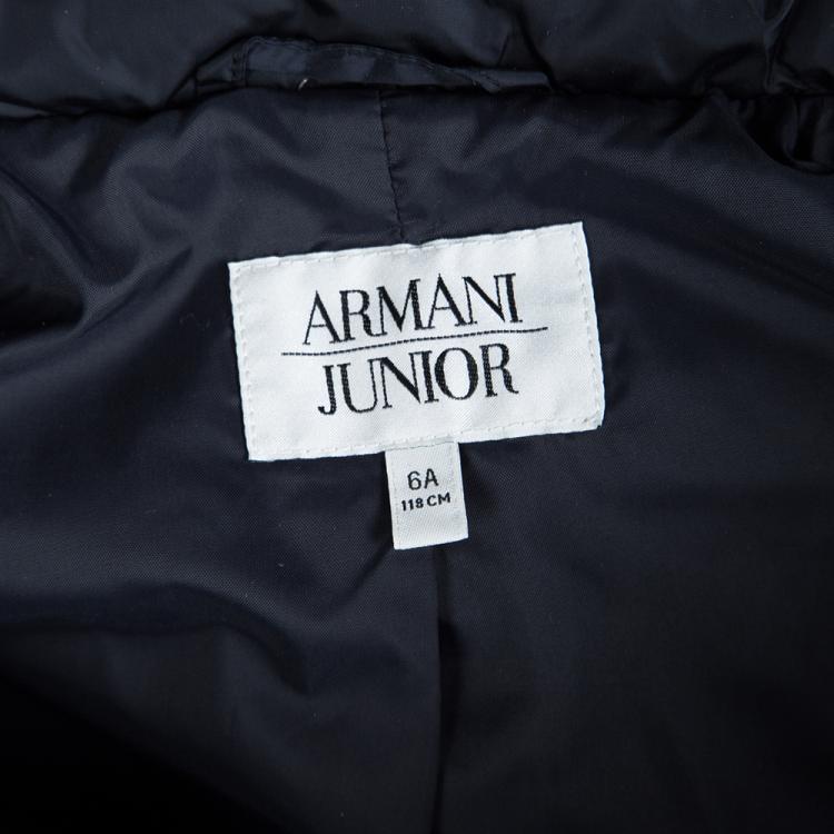 Pre Owned Armani Junior Navy Blue Quilted Hooded Down Jacket 6 Yrs