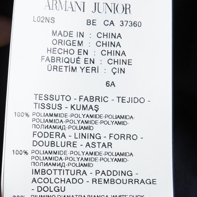 Pre Owned Armani Junior Navy Blue Quilted Hooded Down Jacket 6 Yrs