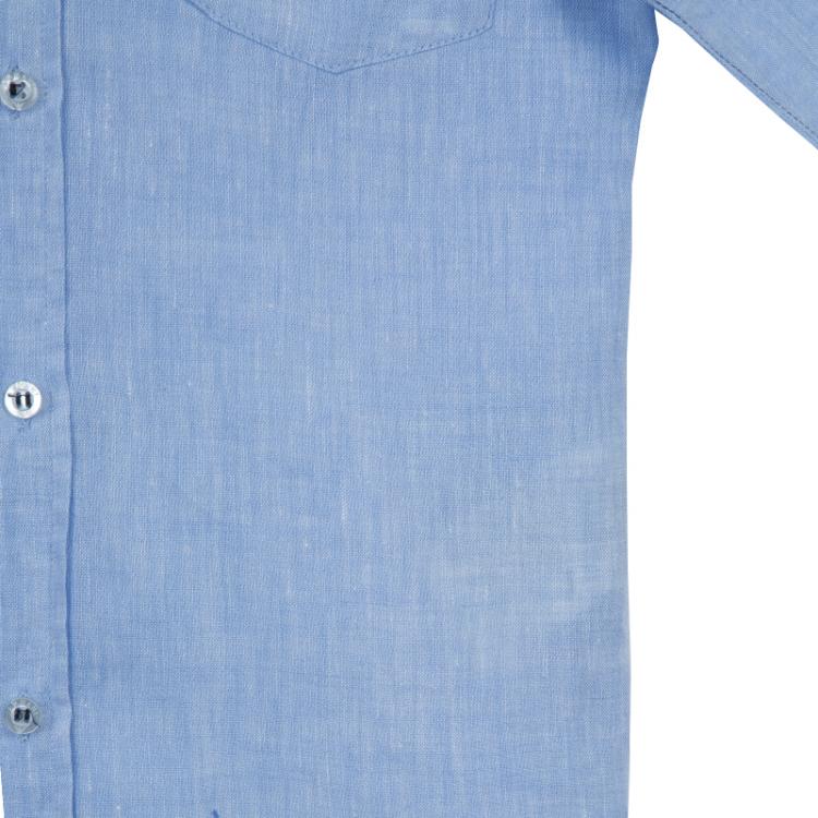 Pre Owned Armani Junior Blue Long Sleeve Buttondown Linen Shirt 7 Yrs