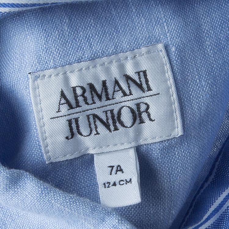 Pre Owned Armani Junior Blue Long Sleeve Buttondown Linen Shirt 7 Yrs