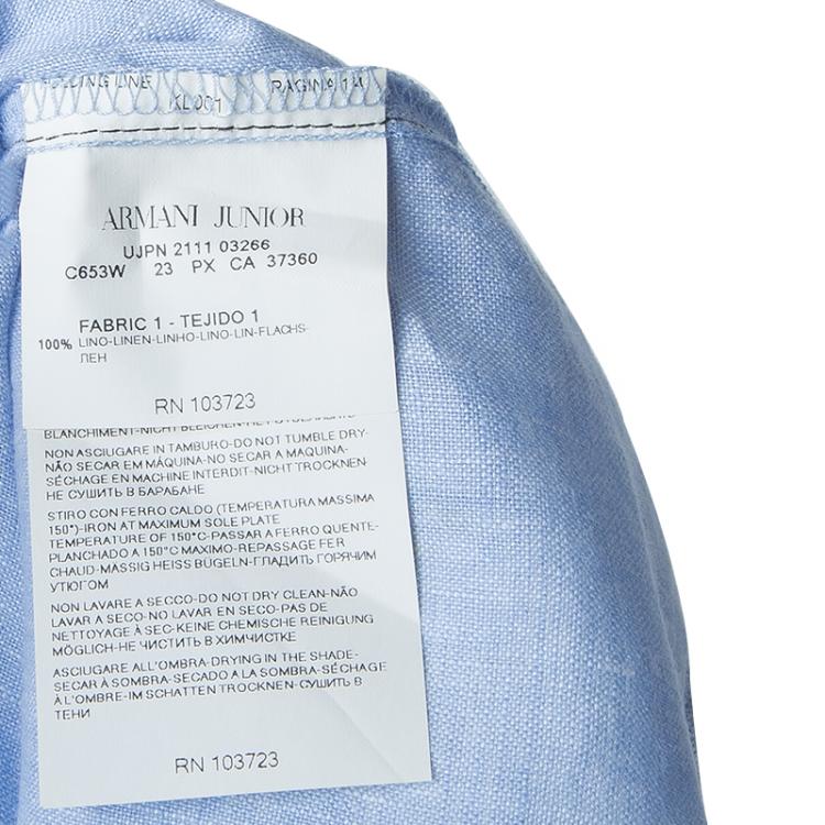Pre Owned Armani Junior Blue Long Sleeve Buttondown Linen Shirt 7 Yrs
