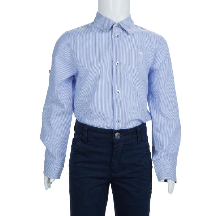 Pre Owned Armani Junior Blue Striped Long Sleeve Buttondown Cotton Shirt 6 Yrs