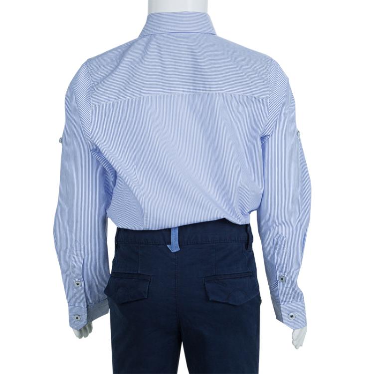 Pre Owned Armani Junior Blue Striped Long Sleeve Buttondown Cotton Shirt 6 Yrs