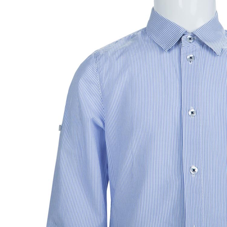 Pre Owned Armani Junior Blue Striped Long Sleeve Buttondown Cotton Shirt 6 Yrs