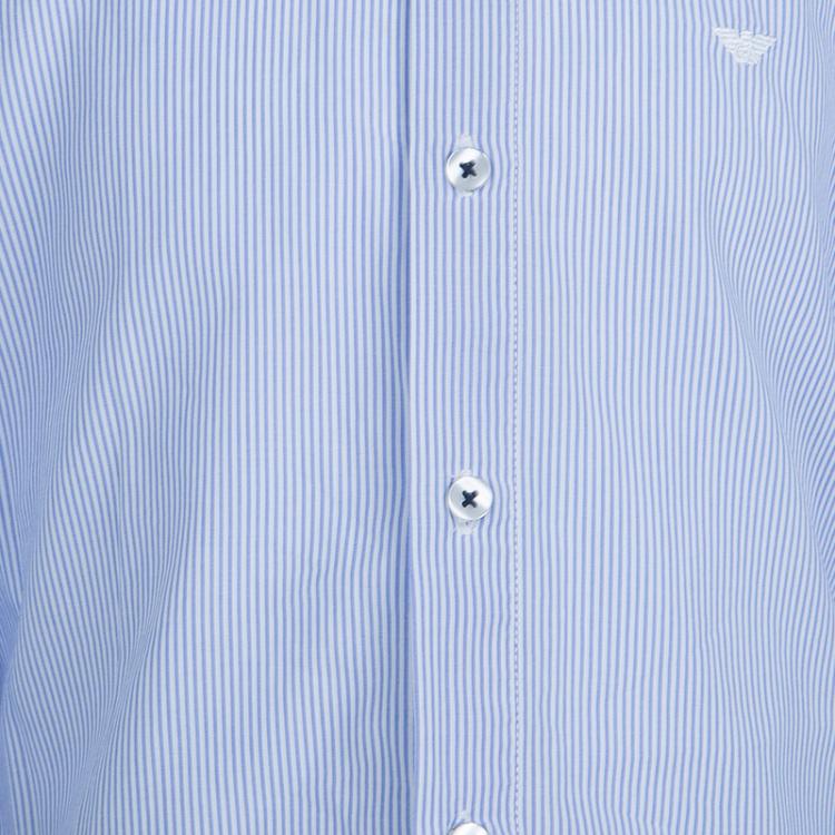 Pre Owned Armani Junior Blue Striped Long Sleeve Buttondown Cotton Shirt 6 Yrs
