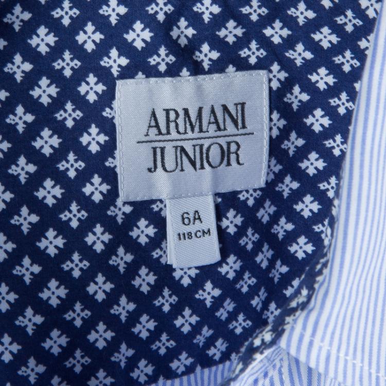 Pre Owned Armani Junior Blue Striped Long Sleeve Buttondown Cotton Shirt 6 Yrs