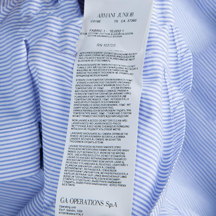 Pre Owned Armani Junior Blue Striped Long Sleeve Buttondown Cotton Shirt 6 Yrs