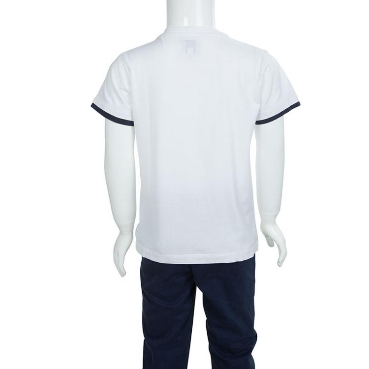 Pre Owned Armani Junior White Faux Double Layer Graphic Print V-Neck T-shirt 6 Yrs