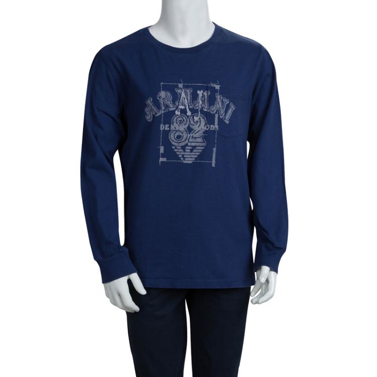 Pre Owned Armani Junior Blue Printed Long Sleeve Crew Neck T-Shirt 8 Yrs