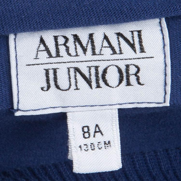 Pre Owned Armani Junior Blue Printed Long Sleeve Crew Neck T-Shirt 8 Yrs