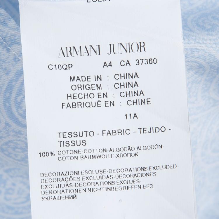 Pre Owned Armani Junior Blue Paisley Print Short Sleeve Cotton Shirt 11 Yrs 