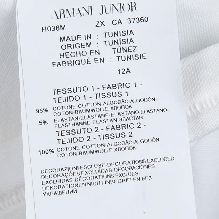 Pre Owned Armani Junior White Printed Short Sleeve Crew Neck T-Shirt 12 Yrs