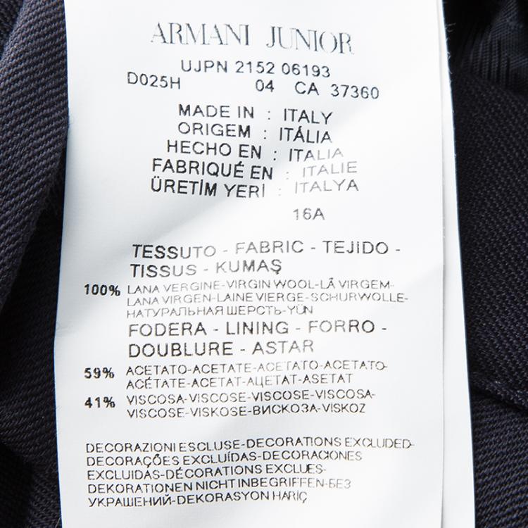 Pre Owned Armani Junior Navy Blue Wool Tailored Trousers 16 Yrs