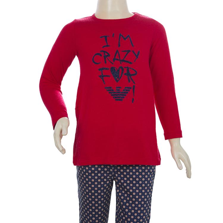 Pre Owned Armani Junior Red Flock Print Long Sleeve T Shirt 4 Yrs