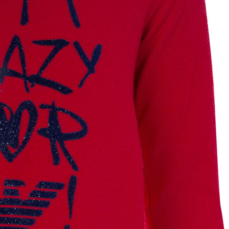 Pre Owned Armani Junior Red Flock Print Long Sleeve T Shirt 4 Yrs