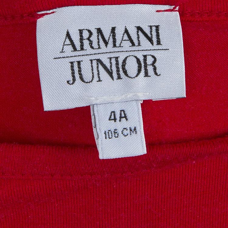 Pre Owned Armani Junior Red Flock Print Long Sleeve T Shirt 4 Yrs