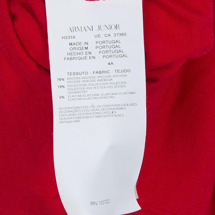 Pre Owned Armani Junior Red Flock Print Long Sleeve T Shirt 4 Yrs