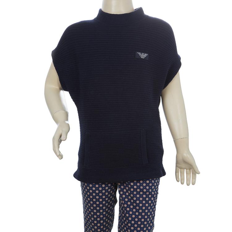 Pre Owned Armani Junior Navy Blue Rib Knit Mandarin Collar Dolman Sleeve Top 3 Yrs
