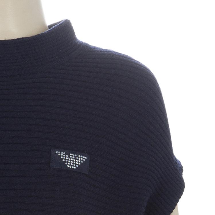Pre Owned Armani Junior Navy Blue Rib Knit Mandarin Collar Dolman Sleeve Top 3 Yrs
