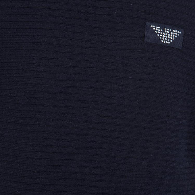 Pre Owned Armani Junior Navy Blue Rib Knit Mandarin Collar Dolman Sleeve Top 3 Yrs