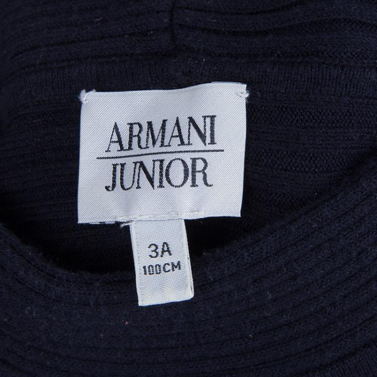 Pre Owned Armani Junior Navy Blue Rib Knit Mandarin Collar Dolman Sleeve Top 3 Yrs