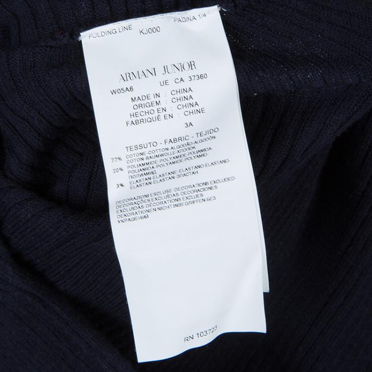 Pre Owned Armani Junior Navy Blue Rib Knit Mandarin Collar Dolman Sleeve Top 3 Yrs