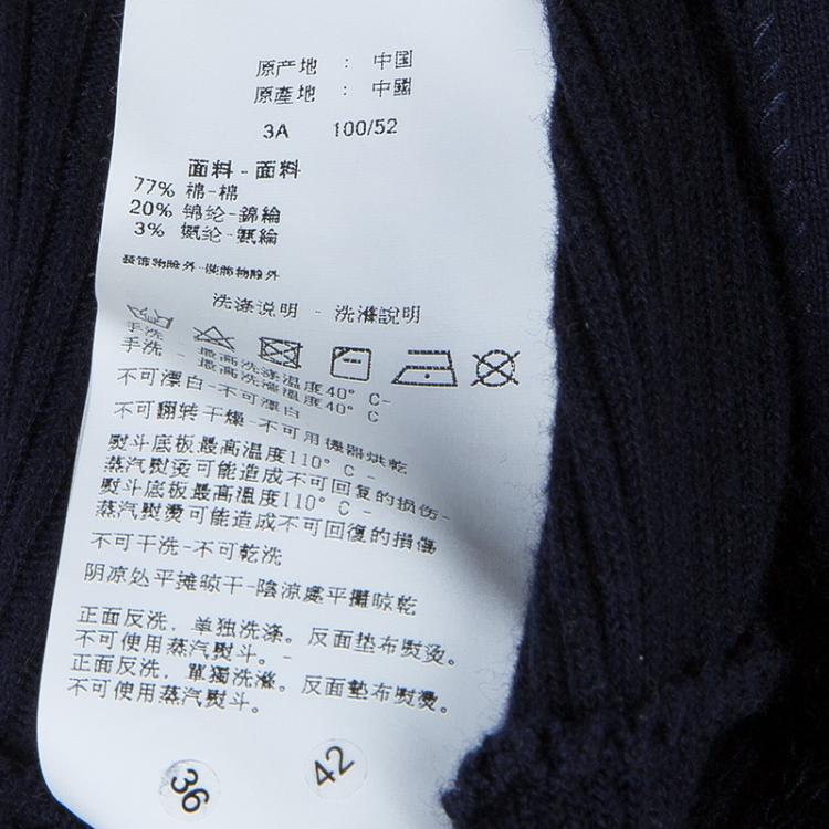 Pre Owned Armani Junior Navy Blue Rib Knit Mandarin Collar Dolman Sleeve Top 3 Yrs