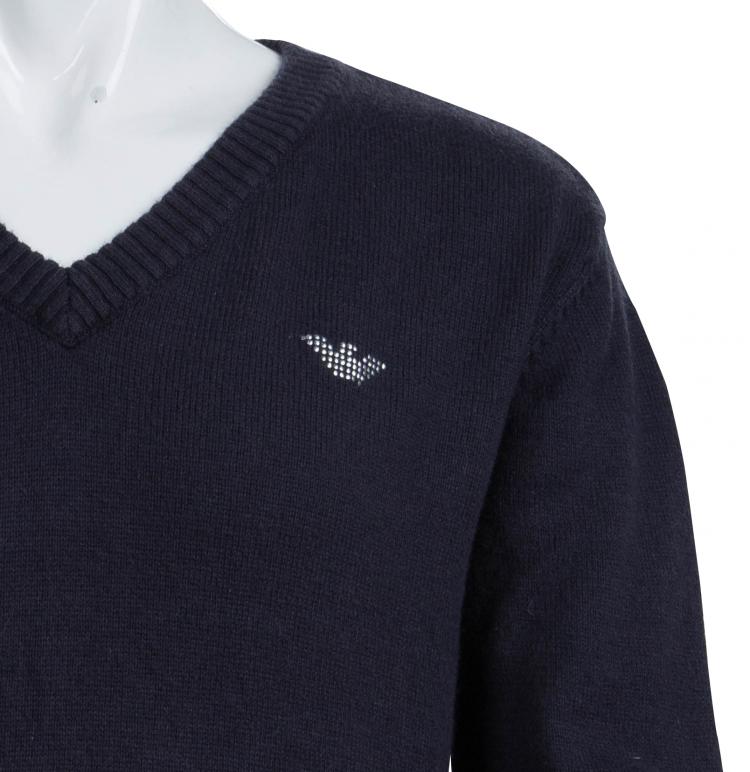 Pre Owned Armani Junior Navy Blue V-Neck Sweater 10 Yrs