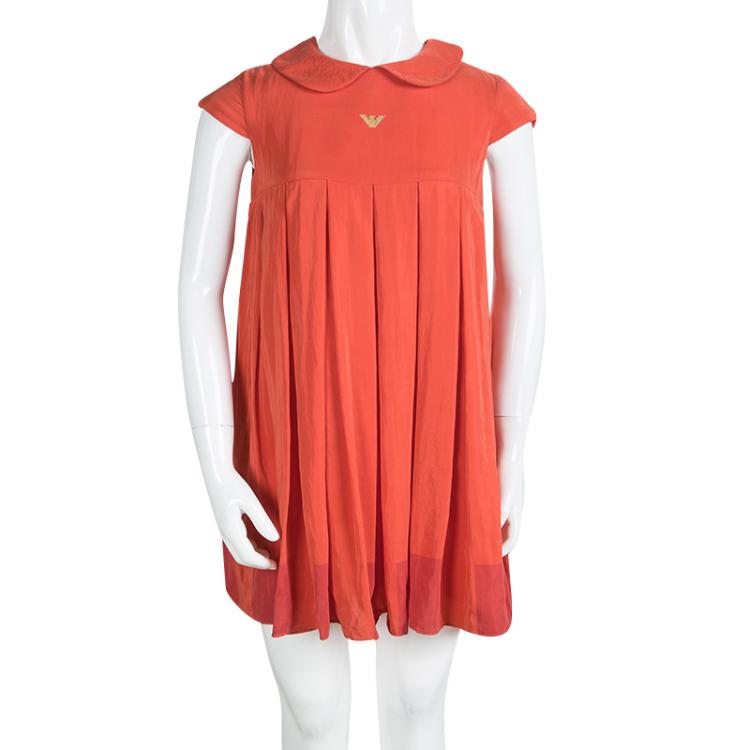Pre Owned Armani Junior Red Peter Pan Collar Cap Sleeve Dress 7 Yrs
