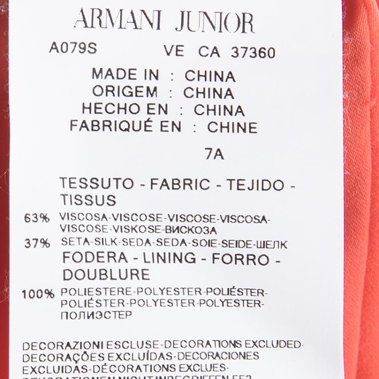 Pre Owned Armani Junior Red Peter Pan Collar Cap Sleeve Dress 7 Yrs