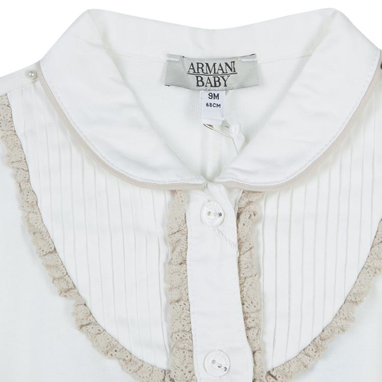 Pre Owned Armani Baby Off White Crochet Detail Onesie 9 Months