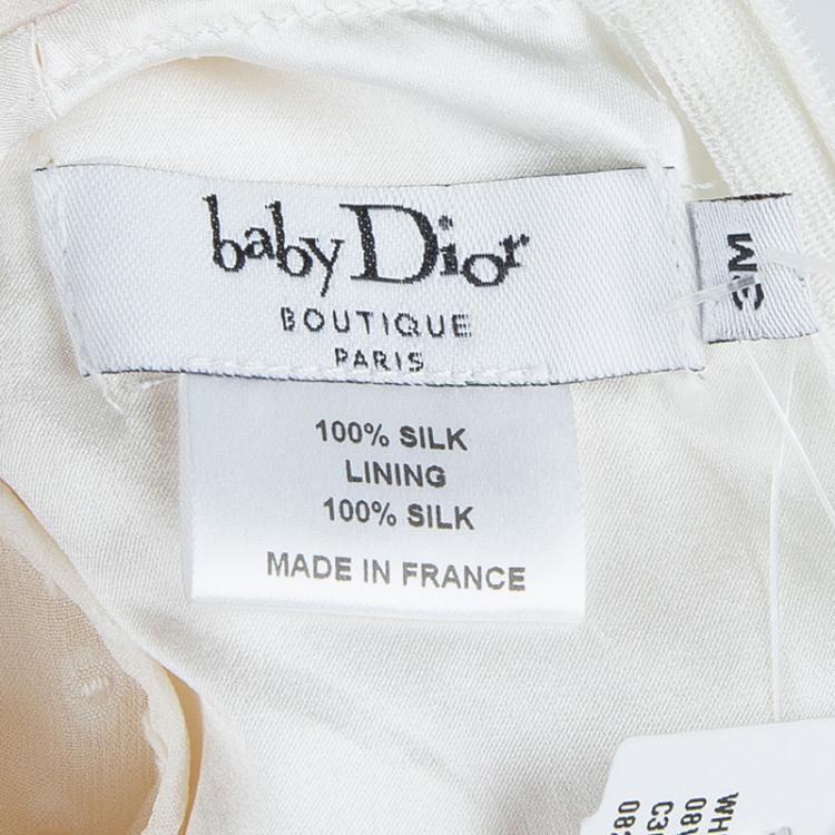 Pre Owned Baby Dior White Silk Dobby Dress 3 Months 