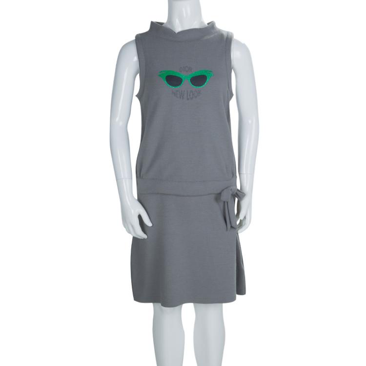 Pre Owned Baby Dior Grey Knit Sunglasses Print Sleeveless Dress 8 Yrs