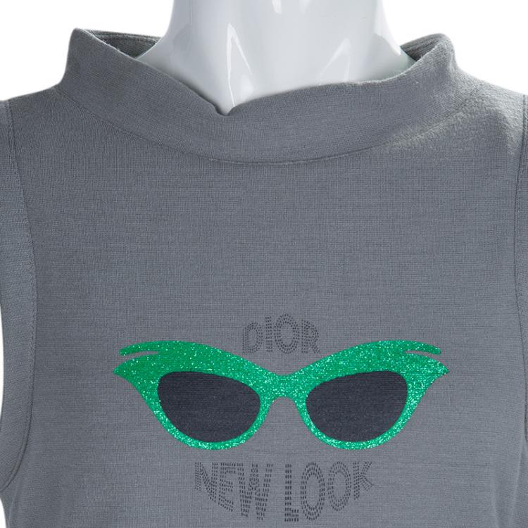 Pre Owned Baby Dior Grey Knit Sunglasses Print Sleeveless Dress 8 Yrs