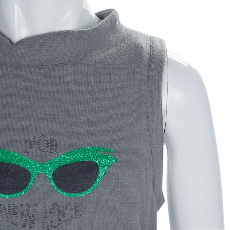 Pre Owned Baby Dior Grey Knit Sunglasses Print Sleeveless Dress 8 Yrs