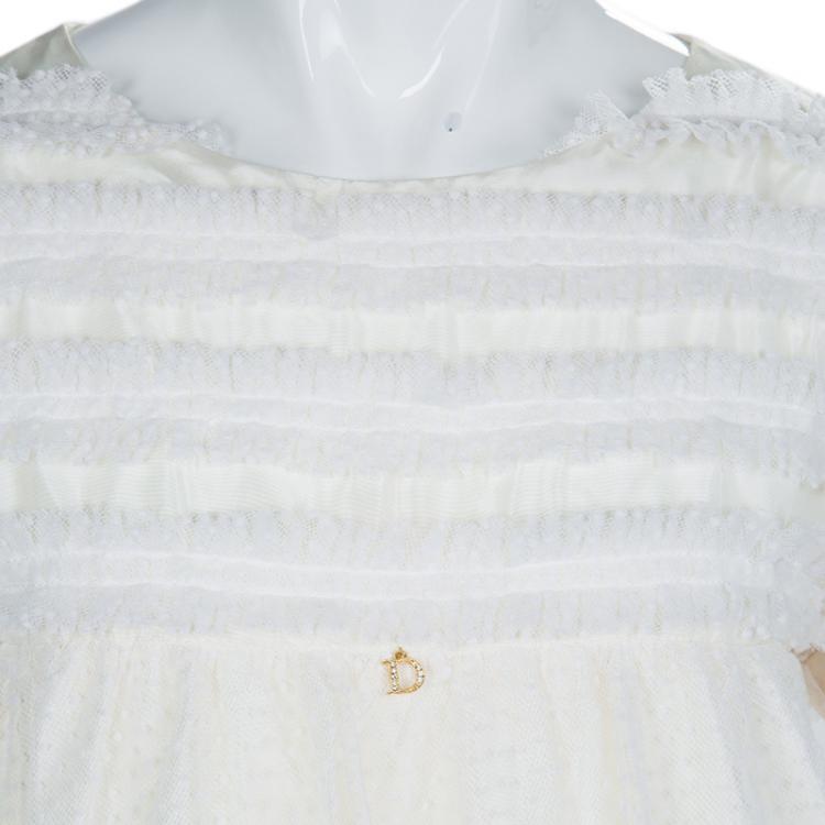 Pre Owned Baby Dior Off-White Dotted Mesh Overlay Dress 8 Yrs