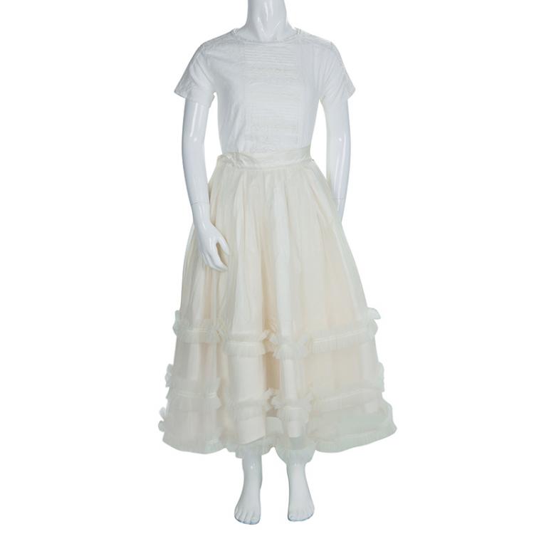 Pre Owned Baby Dior Cream Tulle Overlay Tiered Skirt 10 Yrs