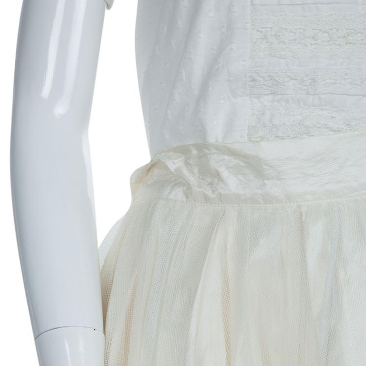 Pre Owned Baby Dior Cream Tulle Overlay Tiered Skirt 10 Yrs
