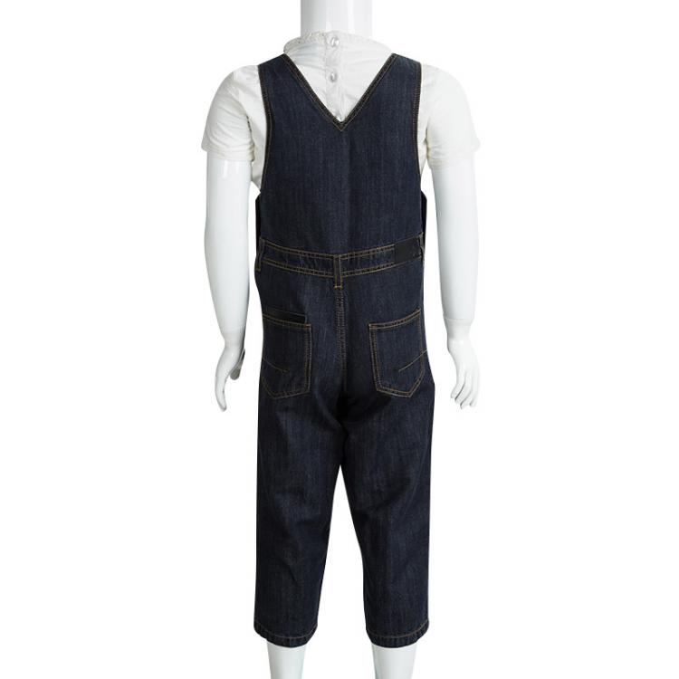 Pre Owned Baby Dior Indigo Dark Wash Denim Dungarees 3 Yrs
