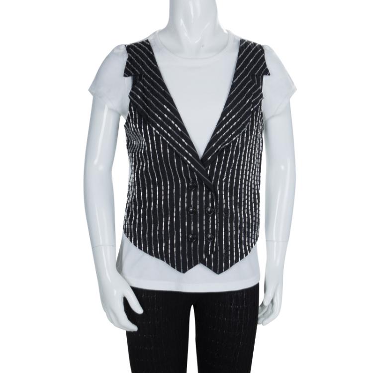 Pre Owned Baby Dior Monochrome Faux Beaded Waistcoat Detail T-Shirt 10 Yrs