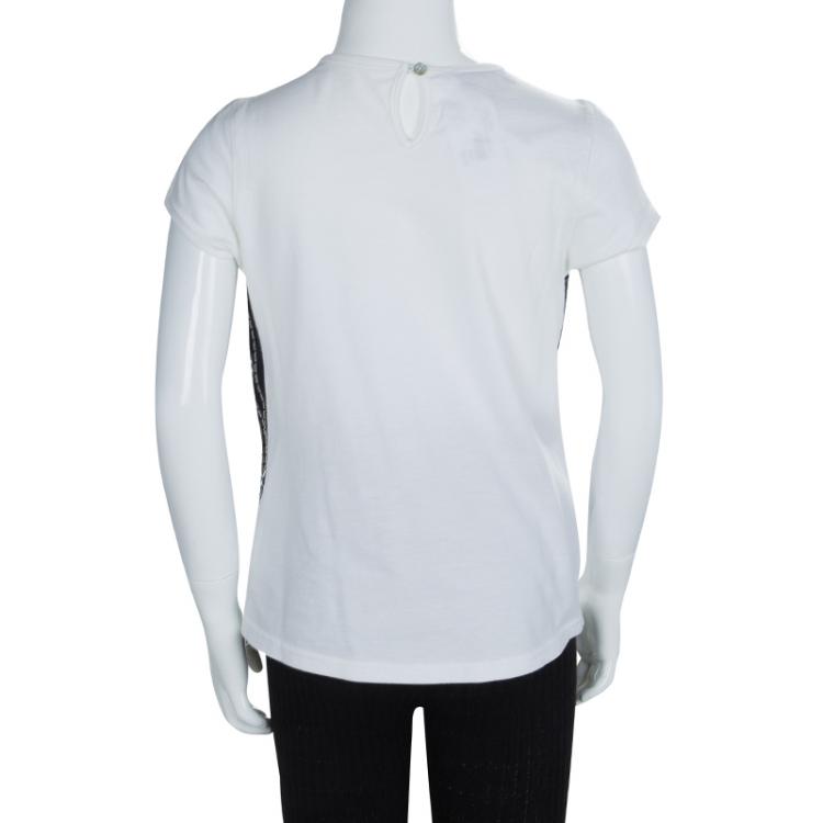 Pre Owned Baby Dior Monochrome Faux Beaded Waistcoat Detail T-Shirt 10 Yrs